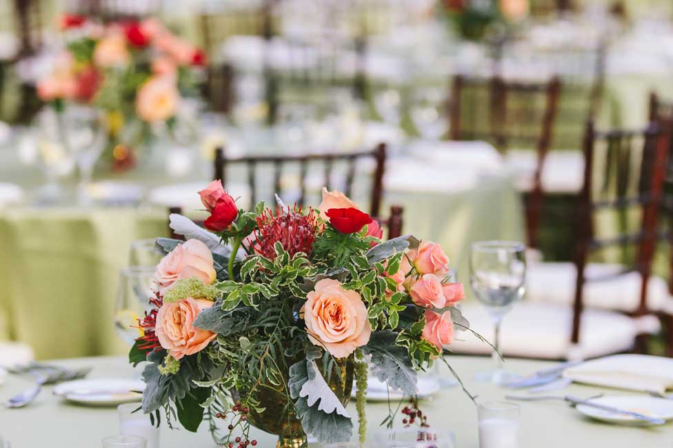 Formal Table Settings under Garden Lights with Fresh Floral Decor at Biltmore Estate